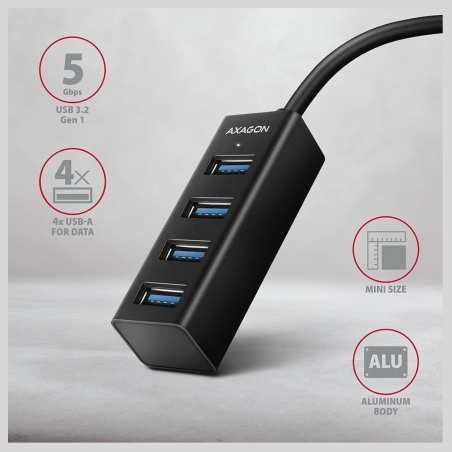 Axagon HUE-M1C 4x USB3.2 Gen 1 MINI hub, metal, 20cm USB-C cable