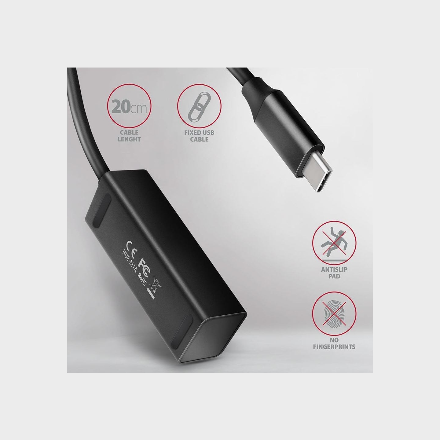 Axagon HUE-M1C 4x USB3.2 Gen 1 MINI hub, metal, 20cm USB-C cable
