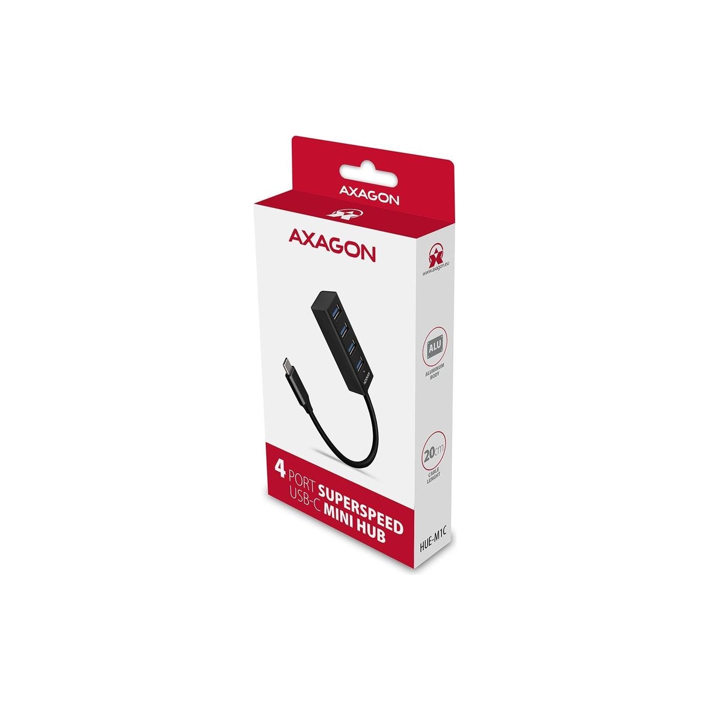 Axagon HUE-M1C 4x USB3.2 Gen 1 MINI hub, metal, 20cm USB-C cable