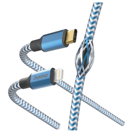 Hama 00201561 Reflective Charging Cable, USB-C - Lightning 1.5m Nylon blue