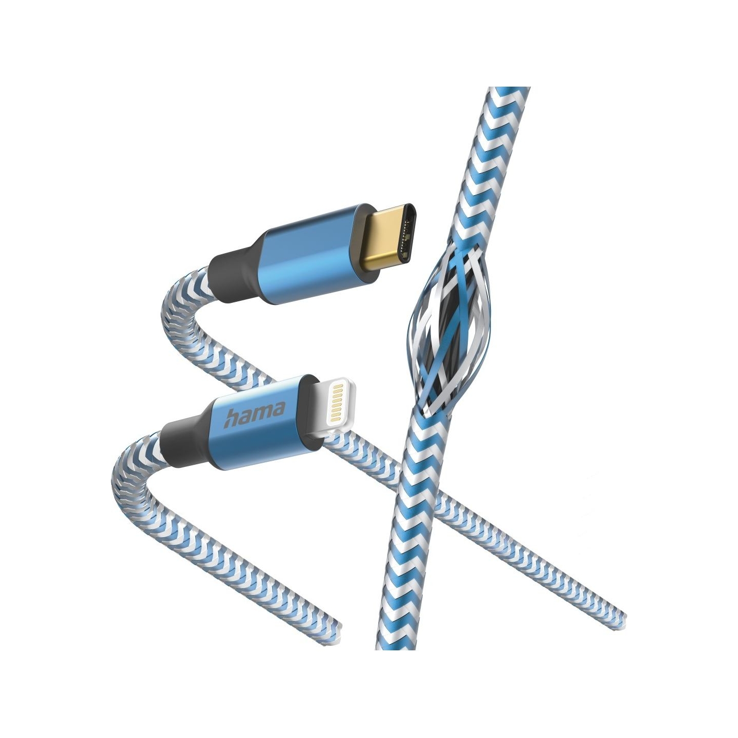 Hama 00201561 Reflective Charging Cable, USB-C - Lightning 1.5m Nylon blue