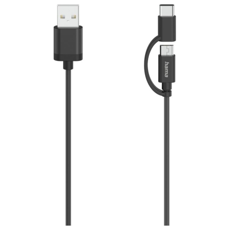 Hama 00200616 Micro-USB Cable, 2 in 1, incl. Adapter to USB-C, USB 2.0, 0.75 m