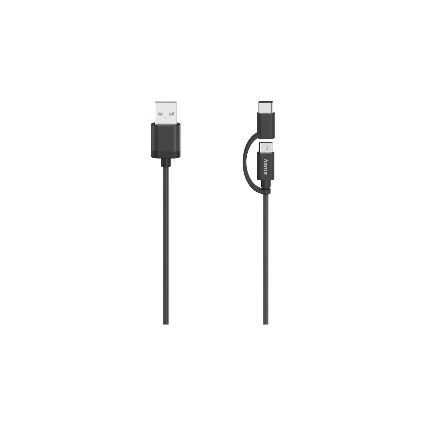 Hama 00200616 Micro-USB Cable, 2 in 1, incl. Adapter to USB-C, USB 2.0, 0.75 m