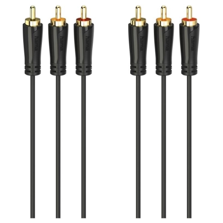 Hama 00205151 Audio/Video Cable, 3 RCA plugs - 3 RCA plugs, gold-plated 3m
