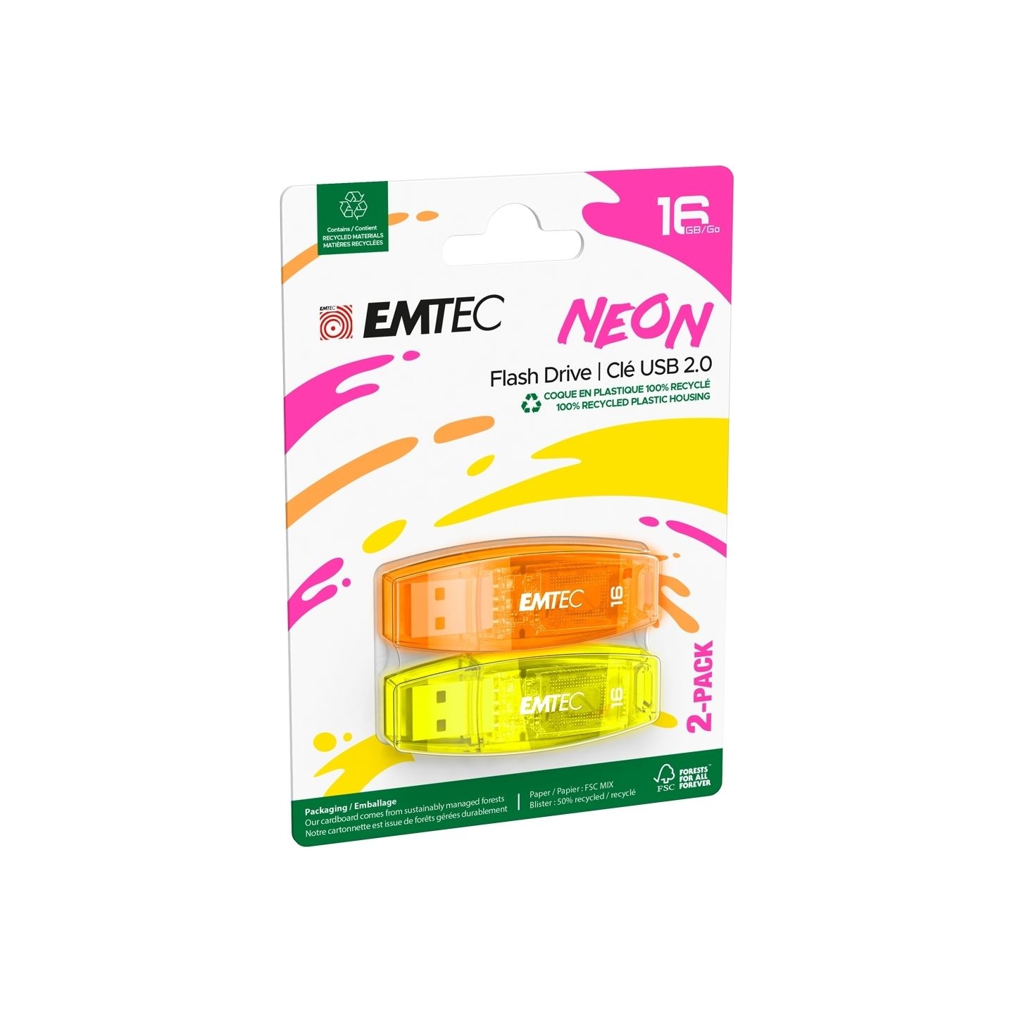Emtec USB2.0 C410 16GB Neon 2 pcs