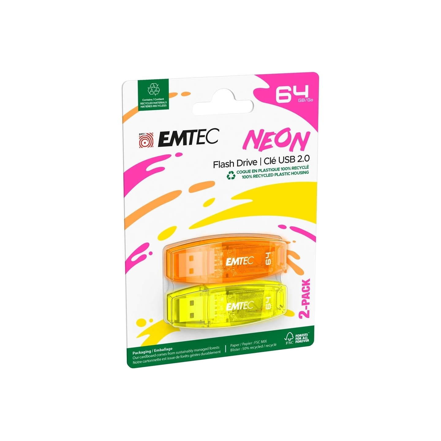 Emtec USB2.0 C410 64GB Neon 2 pcs