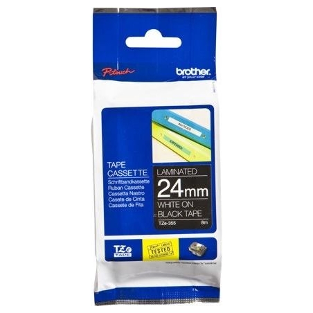 Brother TZE355 24 WHITE ON BLACK
