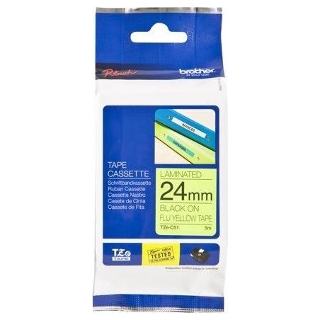 Brother TZE-C51 BLACK ON FLUORESCENT YELLOW LABELLING TAPE – 24MM WIDE