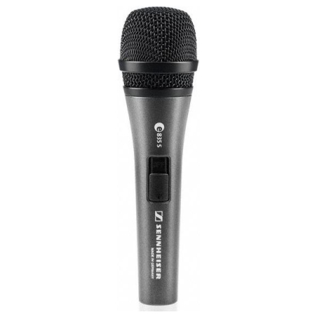 Sennheiser E 835-S, VOCAL MICROPHONE, DYNAMIC, CARDIOID, I/O SWITCH, 3-PIN XLR-M, ANTHRACITE, INCLUDES CLIP AND BAG