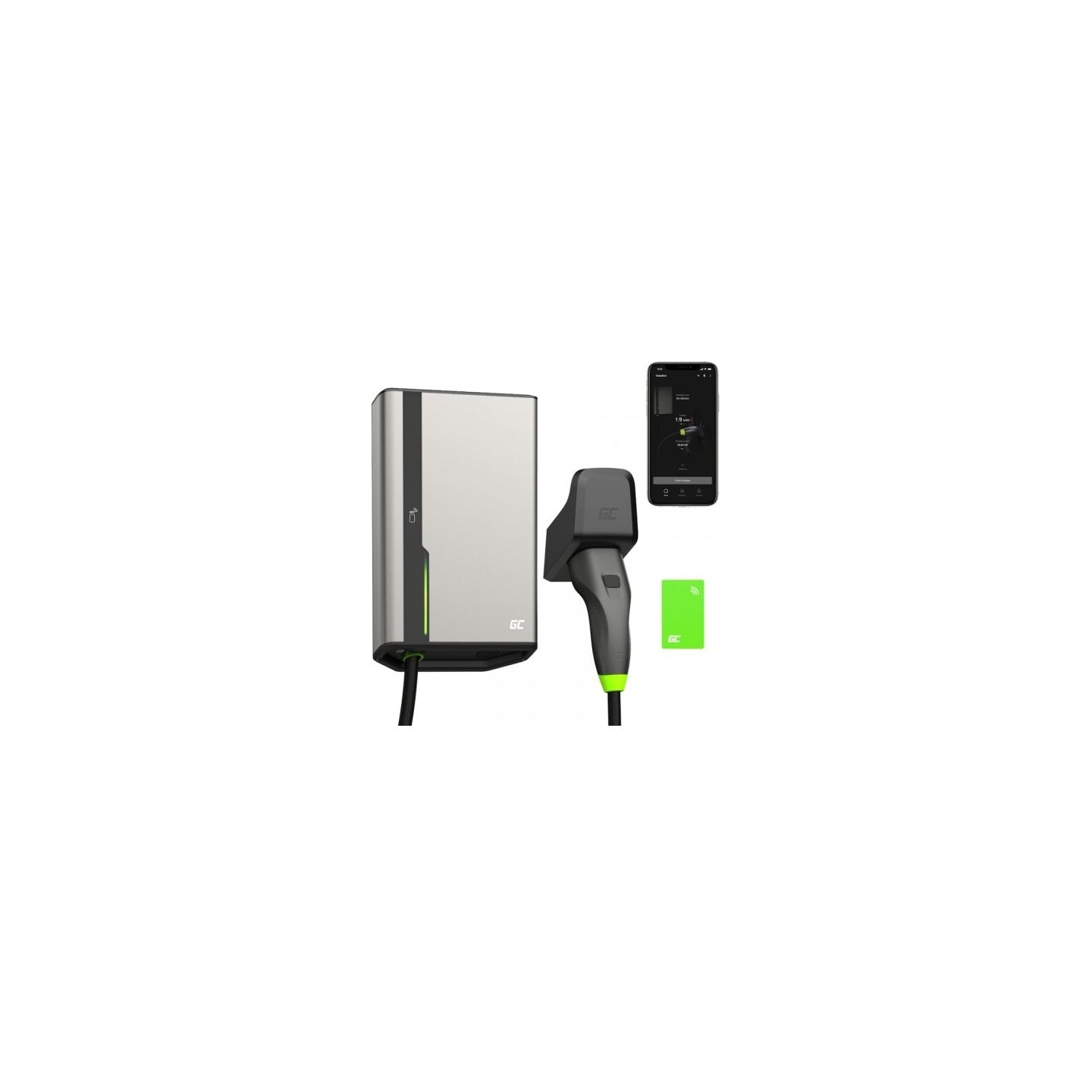 Green Cell Charger station Wallbox HabuDen Wallbox 22kW 32 A NFC/RFID Cable 7.5m Type 2