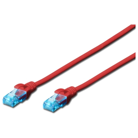 Digitus CAT 5e U-UTP | Patch cord | PVC AWG 26/7 | Boots with kink protection, strain relief and latch protection | Red | 0.5 m 