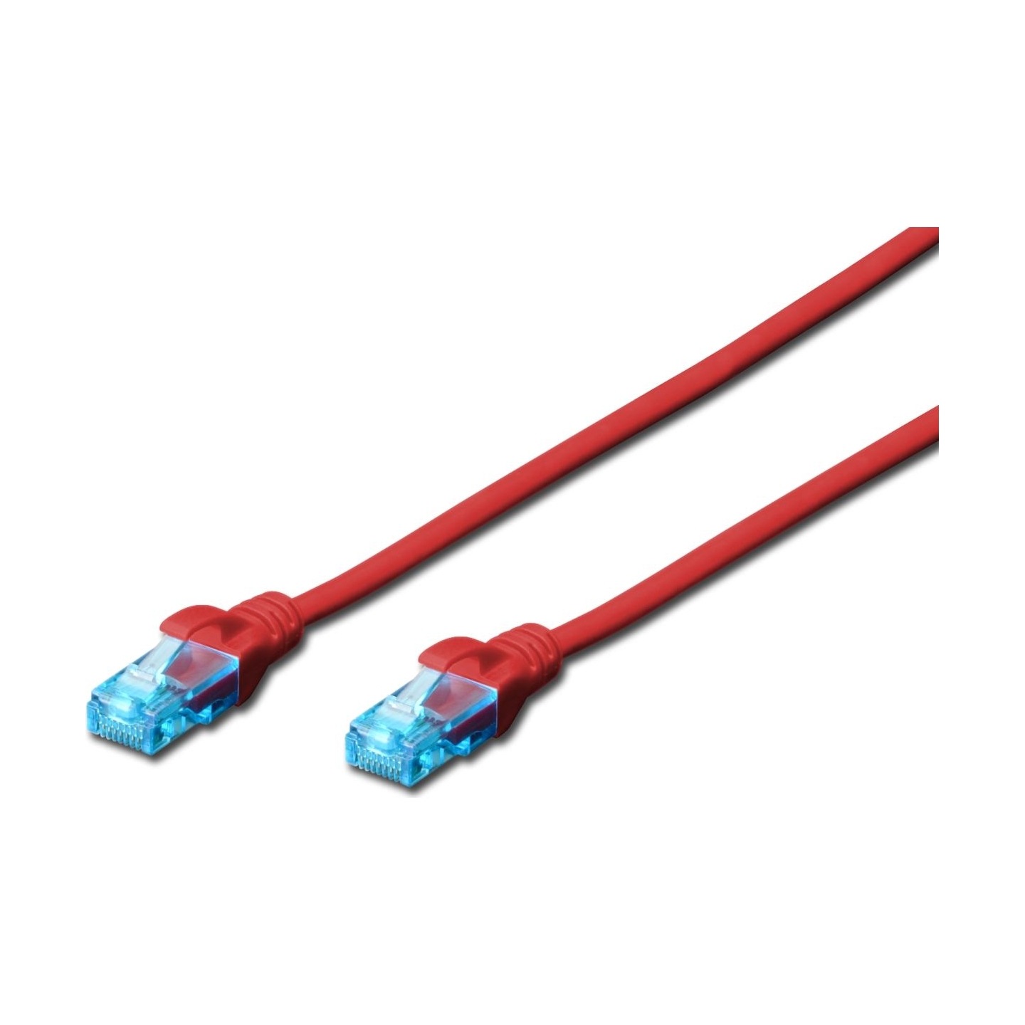 Digitus CAT 5e U-UTP | Patch cord | PVC AWG 26/7 | Boots with kink protection, strain relief and latch protection | Red | 0.5 m 