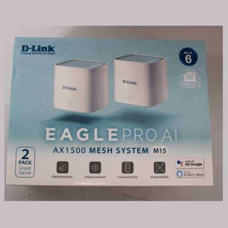 D-Link M15-2 EAGLE PRO AI AX1500 Mesh System D-Link EAGLE PRO AI AX1500 Mesh System M15-2 (2-pack) 802.11ax 1200+300 Mbit/s 10/1