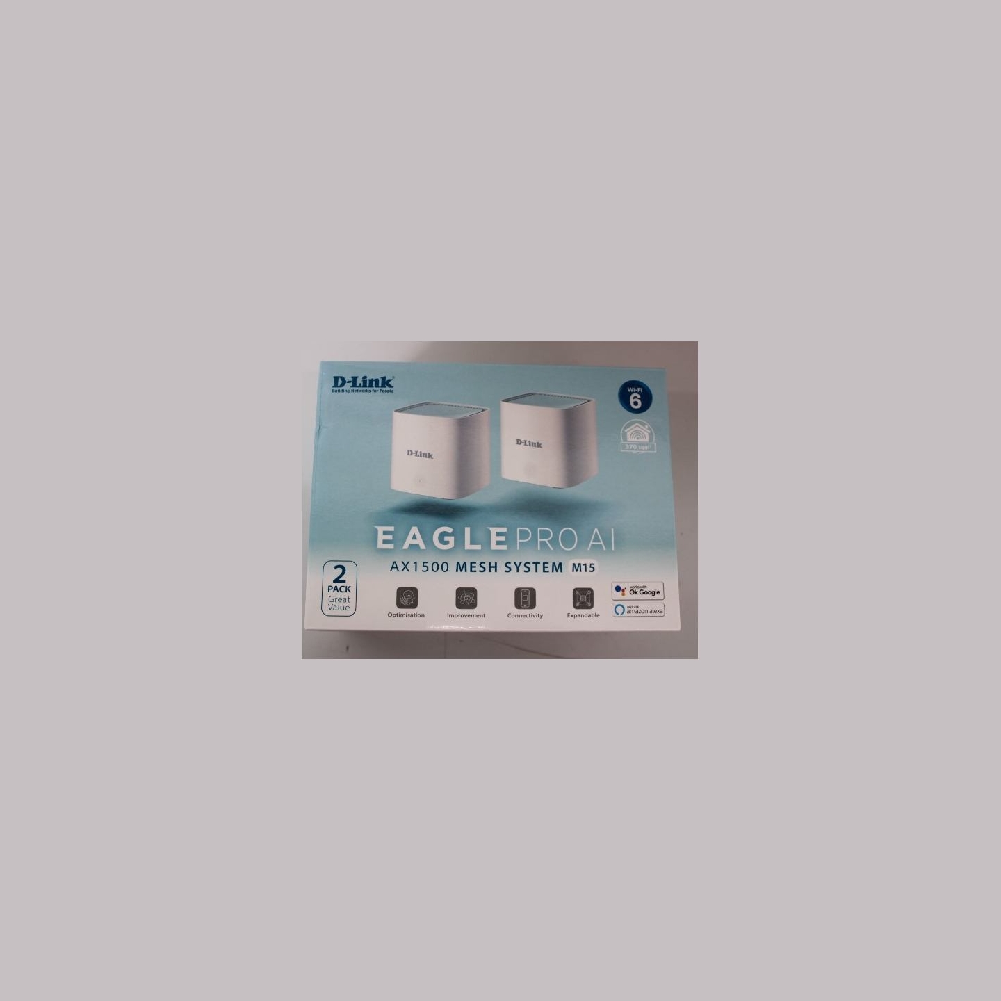 D-Link M15-2 EAGLE PRO AI AX1500 Mesh System D-Link EAGLE PRO AI AX1500 Mesh System M15-2 (2-pack) 802.11ax 1200+300 Mbit/s 10/1