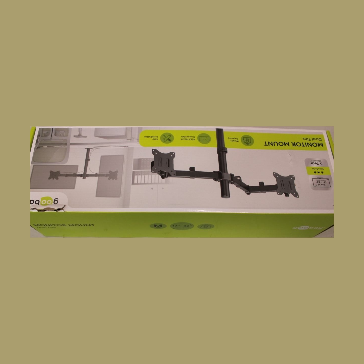 Goobay Dual Monitor Mount Flex, Black | Goobay Dual Monitor Mount Flex | Swivel, Tilt, Rotation | 17-32 " | Maximum weight (capa