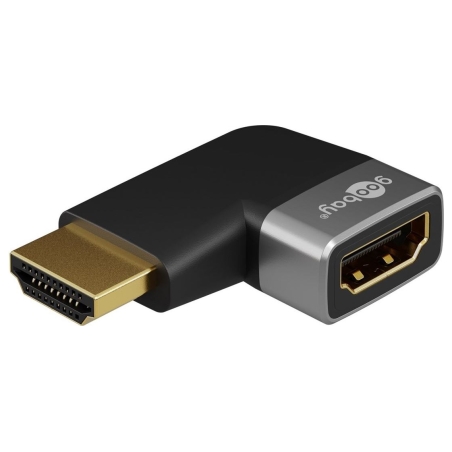 Goobay 72010 HDMI Angled Adapter 90° Horizontal, 8K at 60 Hz, Gold-Plated, Black/Silver