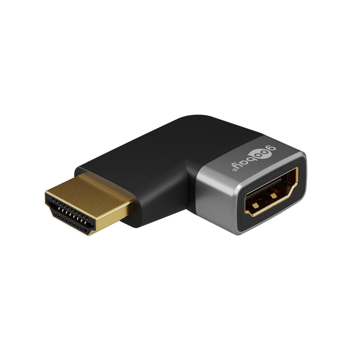 Goobay 72010 HDMI Angled Adapter 90° Horizontal, 8K at 60 Hz, Gold-Plated, Black/Silver