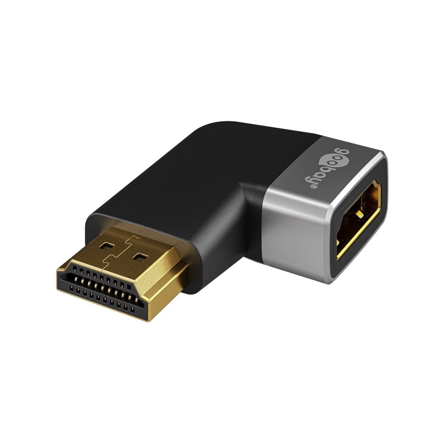 Goobay HDMI Angled Adapter 270° Horizontal, 8K @ 60 Hz, Gold-Plated, Black/Silver | 72012