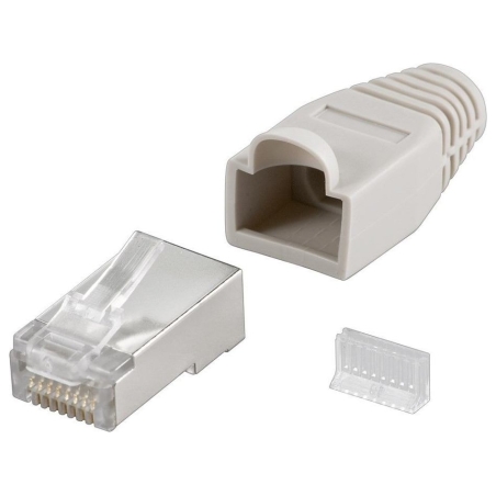 Goobay 68746  RJ45 plug, CAT 5e STP shielded with strain-relief boot, grey | for round cable with Threader   cable lead in 6.4 m