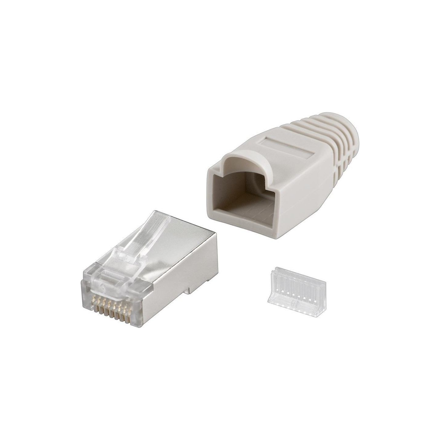 Goobay 68746  RJ45 plug, CAT 5e STP shielded with strain-relief boot, grey | for round cable with Threader   cable lead in 6.4 m