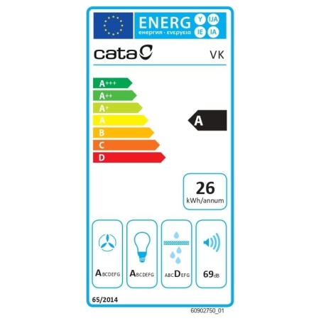 Cata Hood | VK 6000 WH | Wall mounted | Energy efficiency class A | Width 60 cm | 398 m³/h | Push buttons | CSLED | White