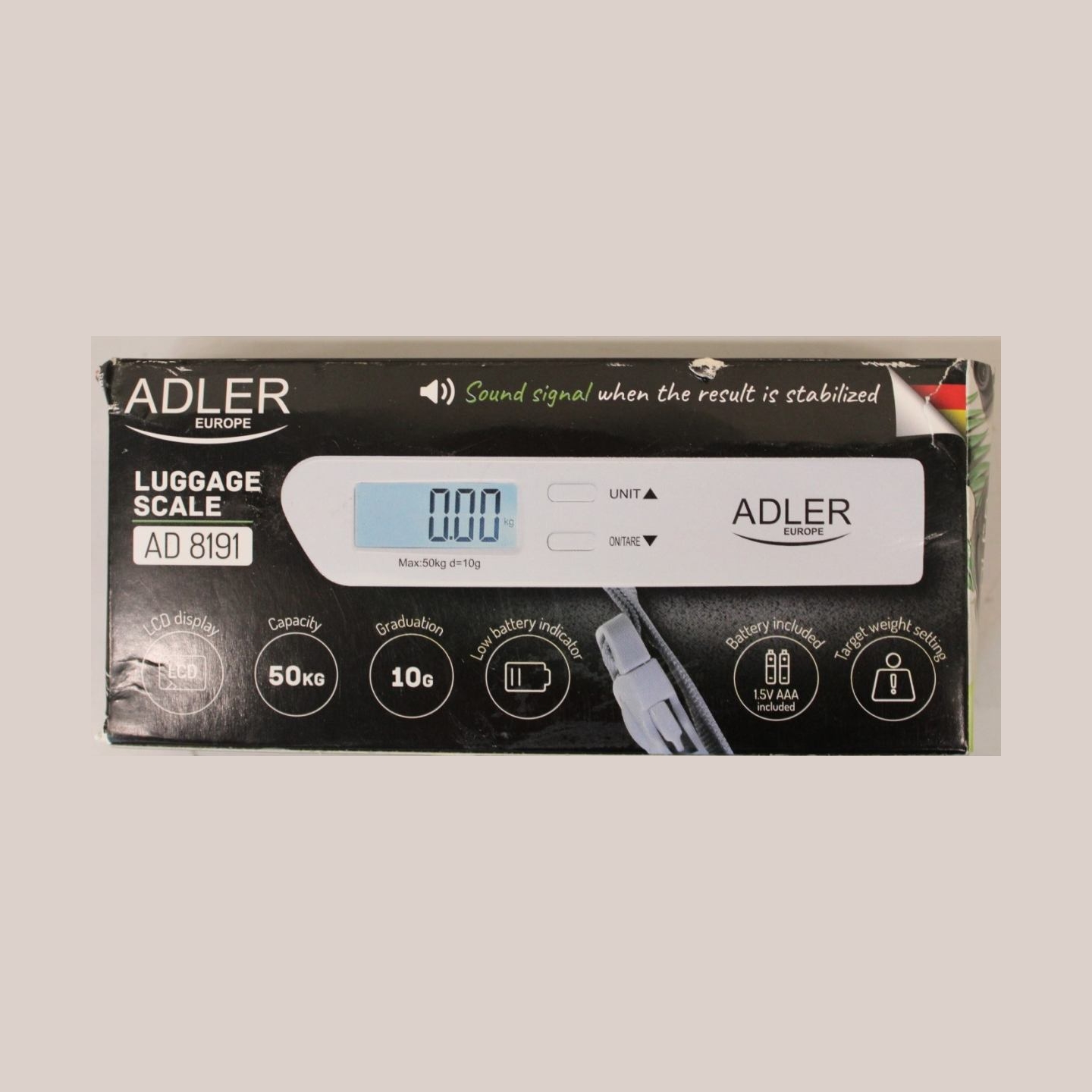 Adler Travel Luggage Scale | AD 8191 | Maximum weight (capacity) 50 kg | Accuracy 10 g | Grey | DAMAGED PACKAGING