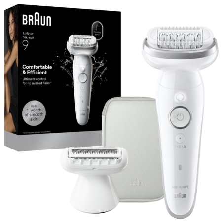 Braun Silk-épil 9 SES9-030 | Epilator | Operating time (max) 50 min | Number of power levels 2 | Wet & Dry | White/Silver