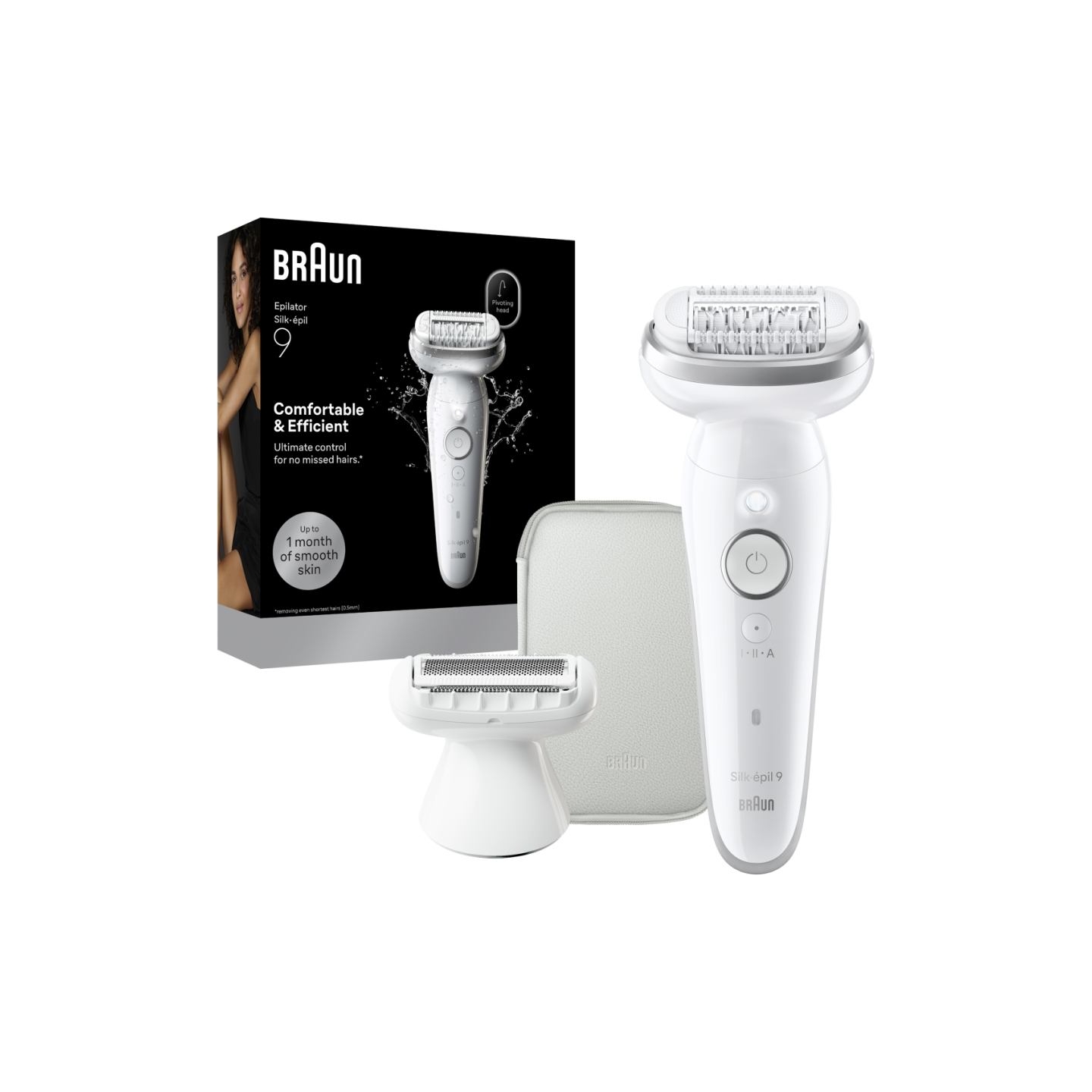 Braun Silk-épil 9 SES9-030 | Epilator | Operating time (max) 50 min | Number of power levels 2 | Wet & Dry | White/Silver