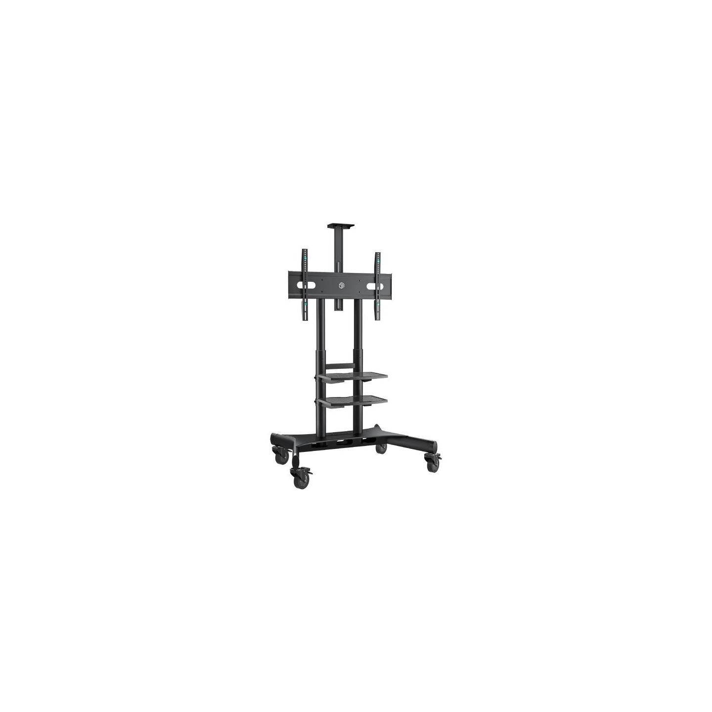 Onkron Mobile TV Stand for 50-83” TVs with Wheels Shelves Height Adjustable Rolling TV Cart, Black