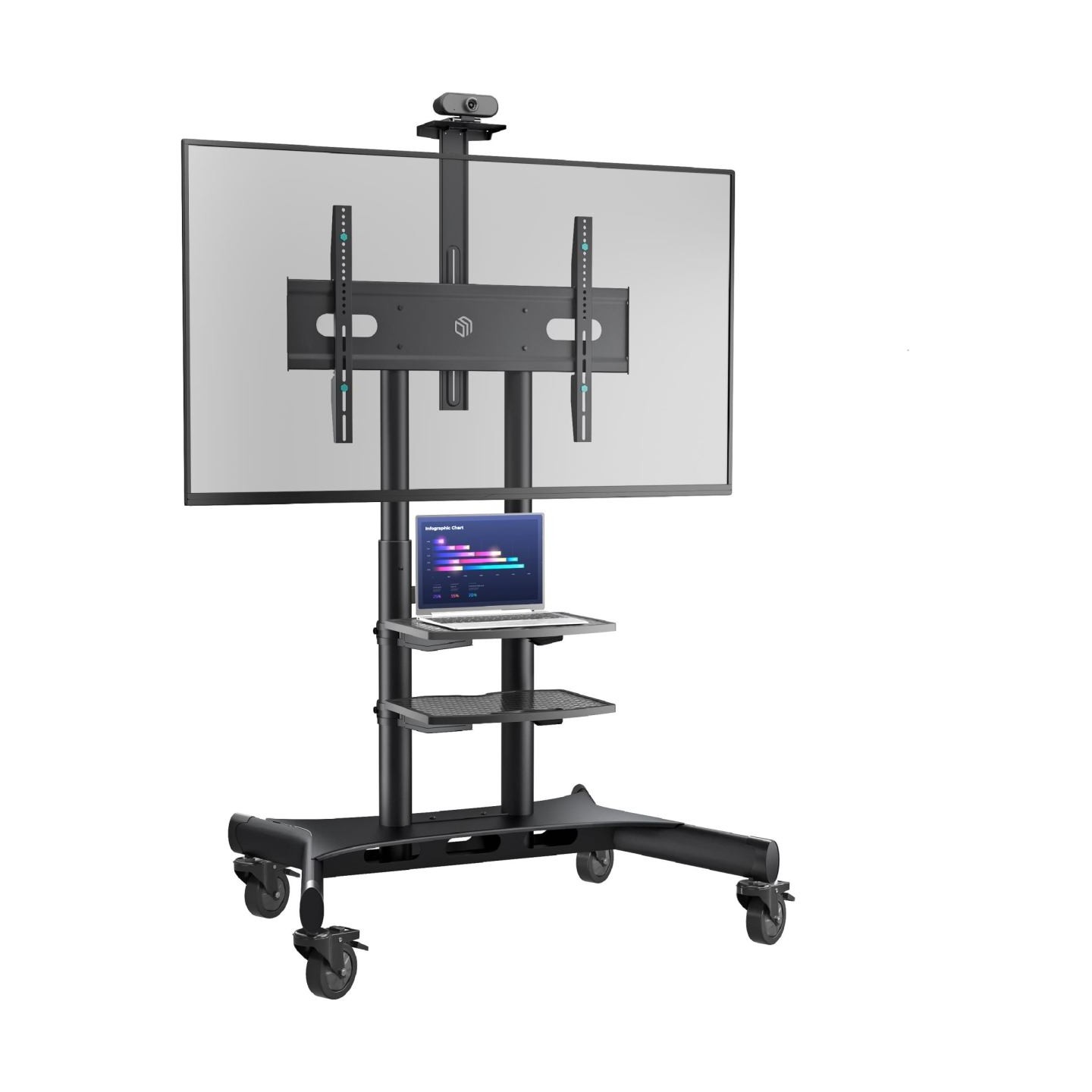 Onkron Mobile TV Stand for 50-83” TVs with Wheels Shelves Height Adjustable Rolling TV Cart, Black