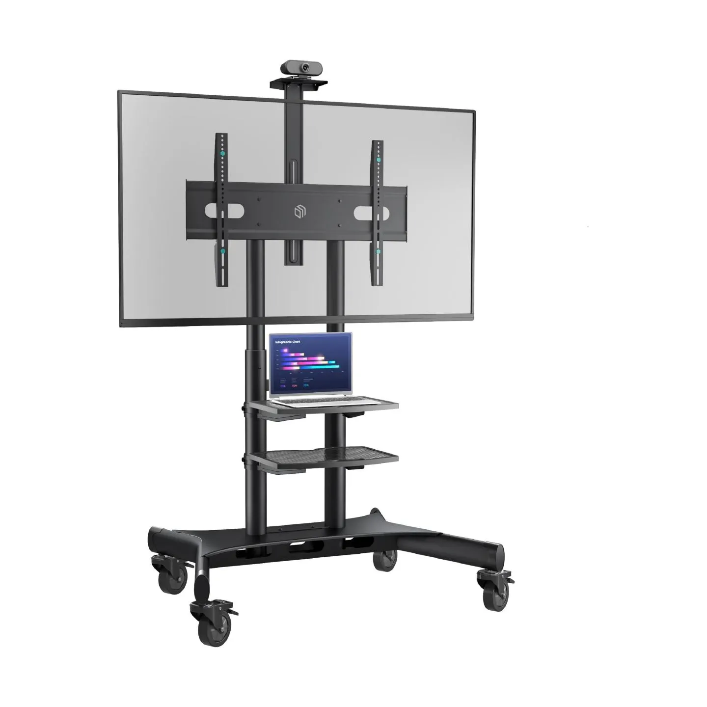 Onkron Mobile TV Stand for 50-83” TVs with Wheels Shelves Height Adjustable Rolling TV Cart, Black