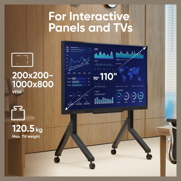 Onkron Mobile TV stand for 70"-110" Screens up to 125 kg, Black