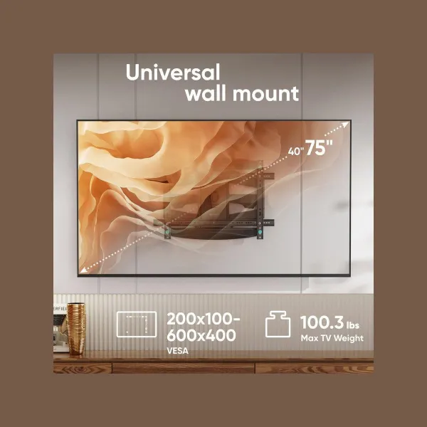 Onkron Full Motion TV Wall Mount for 40 to 75-inch Flat Panel TVs Digital Panels 45,5 kg, Black