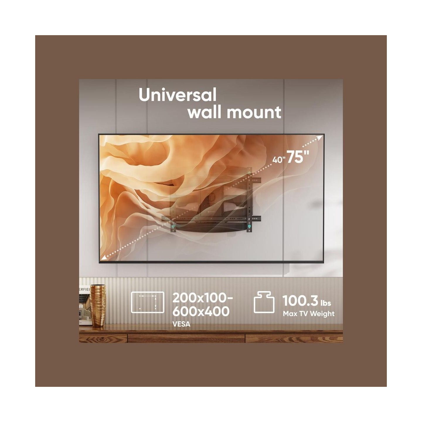 Onkron Full Motion TV Wall Mount for 40 to 75-inch Flat Panel TVs Digital Panels 45,5 kg, Black