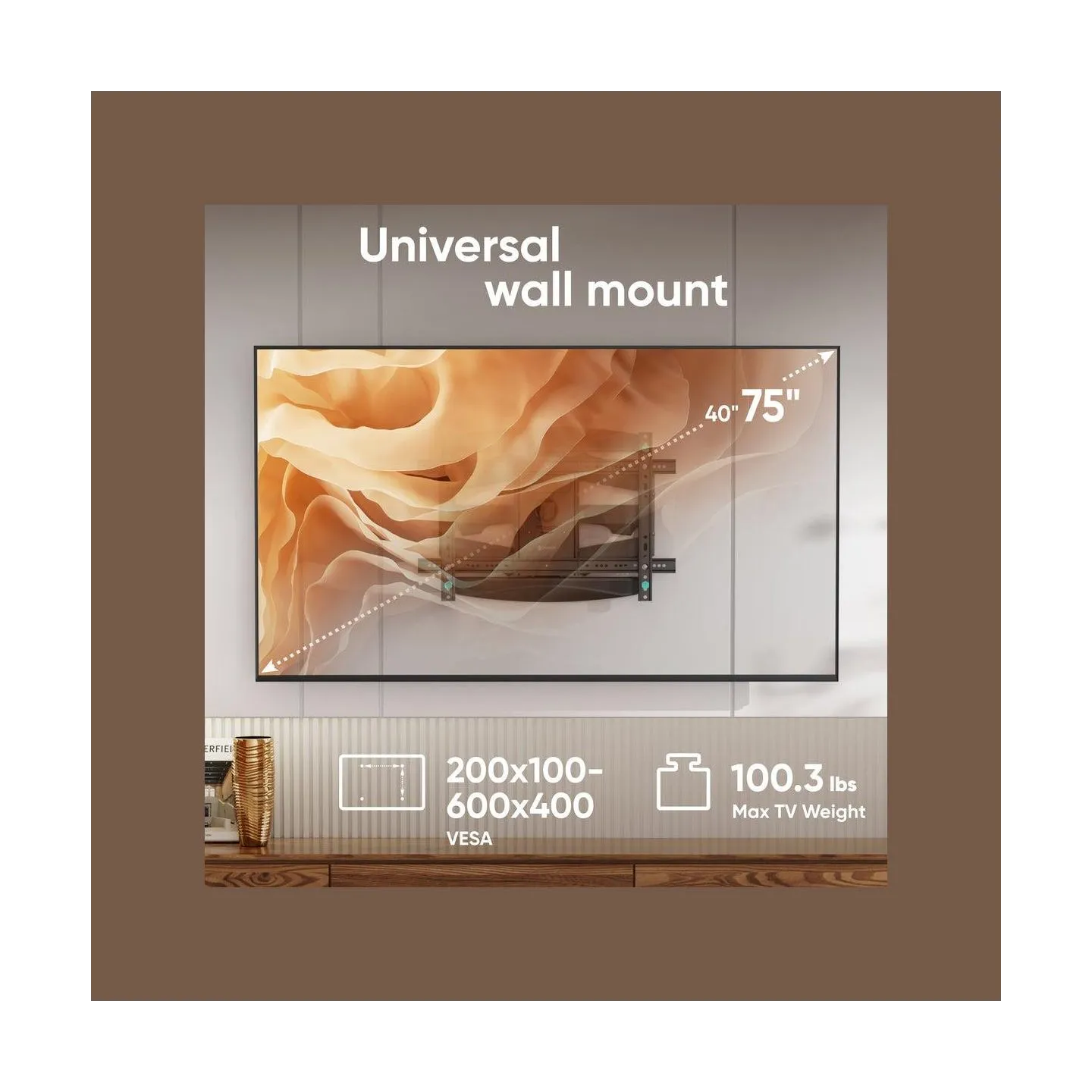 Onkron Full Motion TV Wall Mount for 40 to 75-inch Flat Panel TVs Digital Panels 45,5 kg, Black