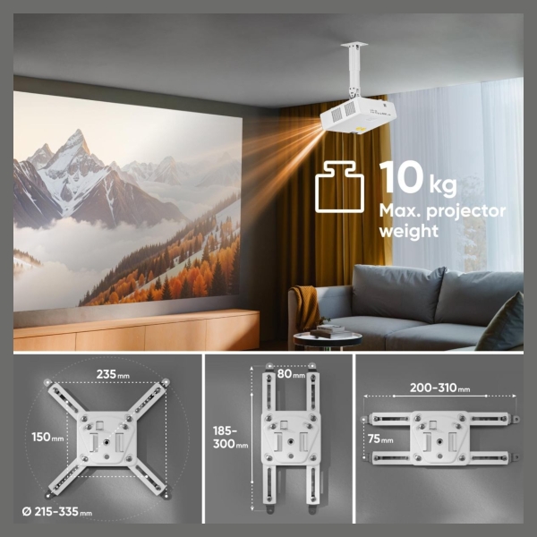 Onkron Projector Mount Ceiling Adjustable Bracket up to 22 lbs Projectors, White