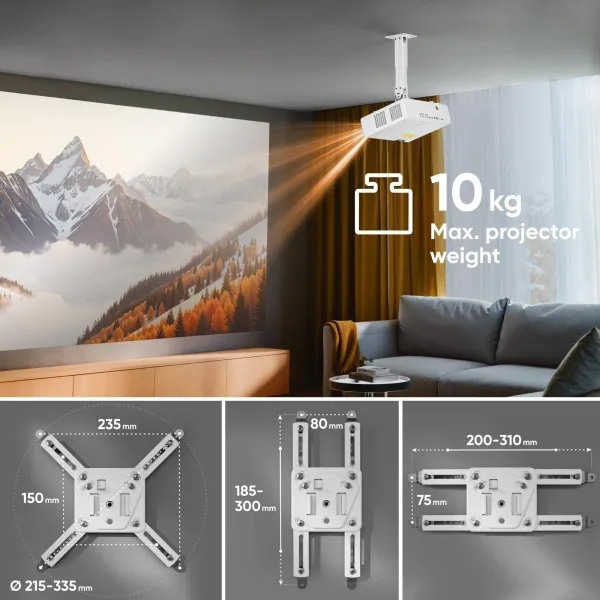 Onkron Projector Mount Ceiling Adjustable Bracket up to 22 lbs Projectors, White