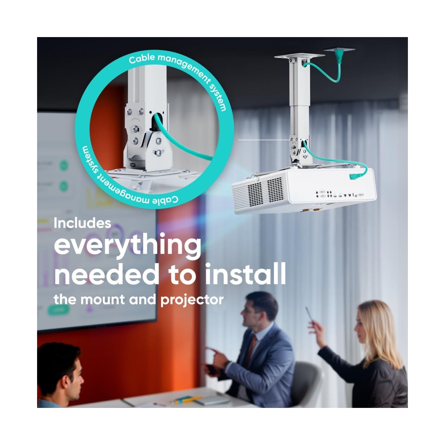 Onkron Projector Mount Ceiling Adjustable Bracket up to 22 lbs Projectors, White