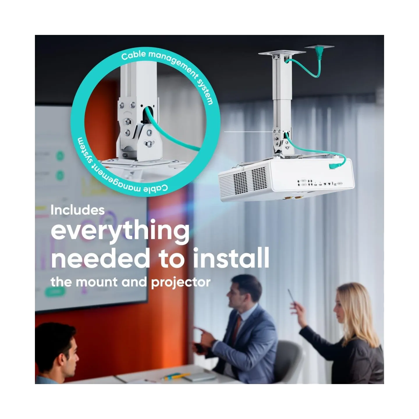 Onkron Projector Mount Ceiling Adjustable Bracket up to 22 lbs Projectors, White