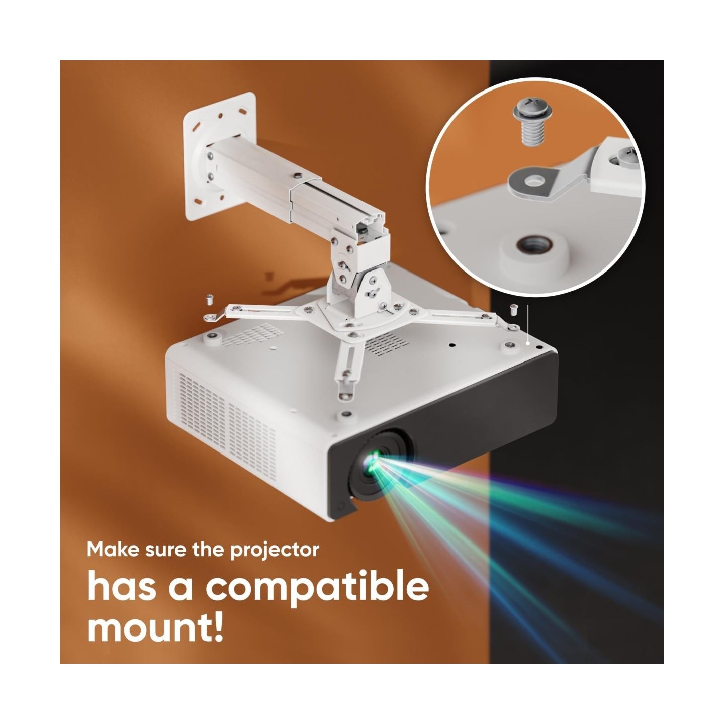 Onkron Projector Mount Ceiling Adjustable Bracket up to 22 lbs Projectors, White