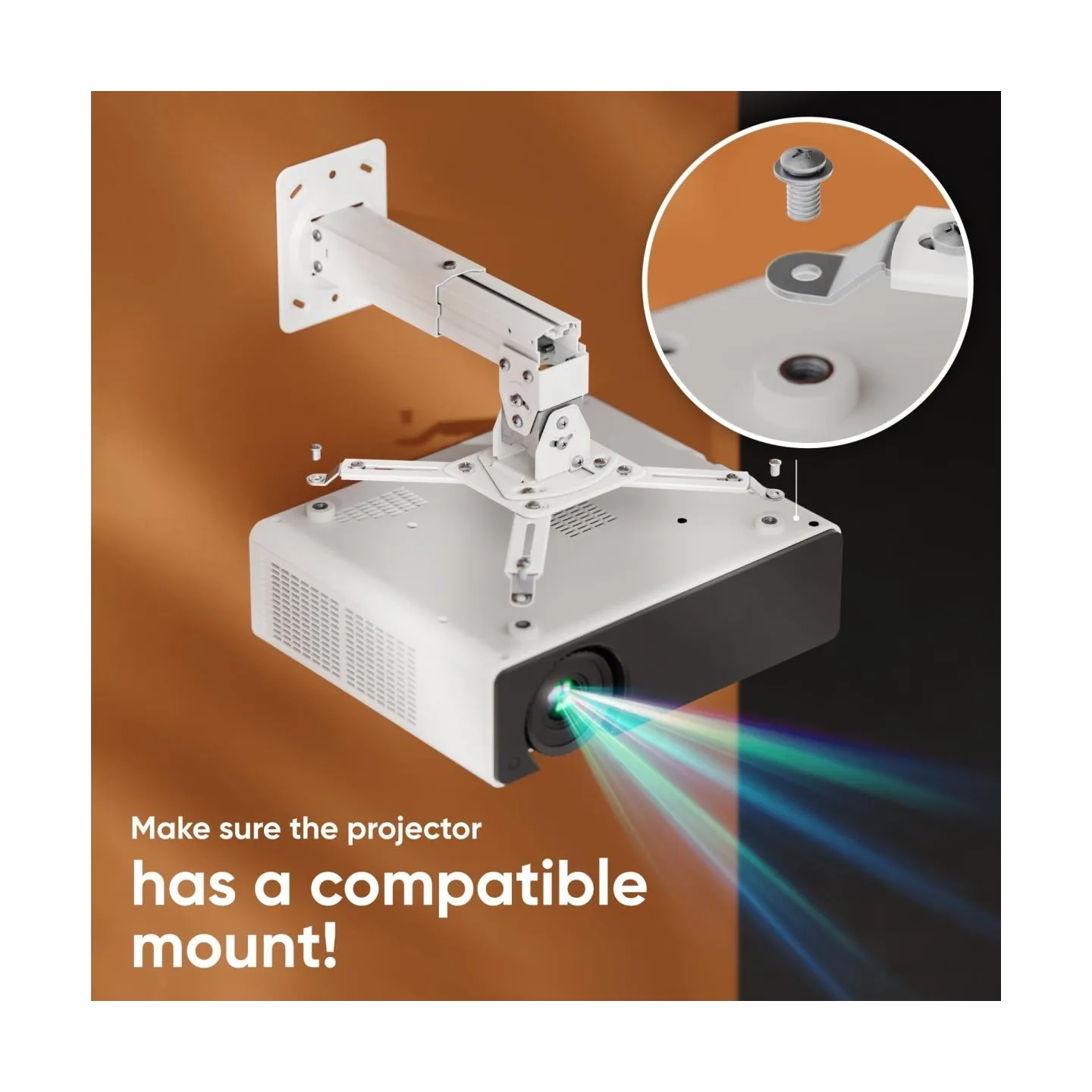 Onkron Projector Mount Ceiling Adjustable Bracket up to 22 lbs Projectors, White