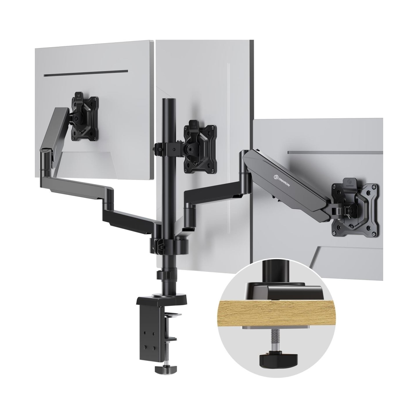 Onkron Triple Monitor Desk Mount Stand for 13-32-Inch LCD LED Screens up to 8 kg, Black
