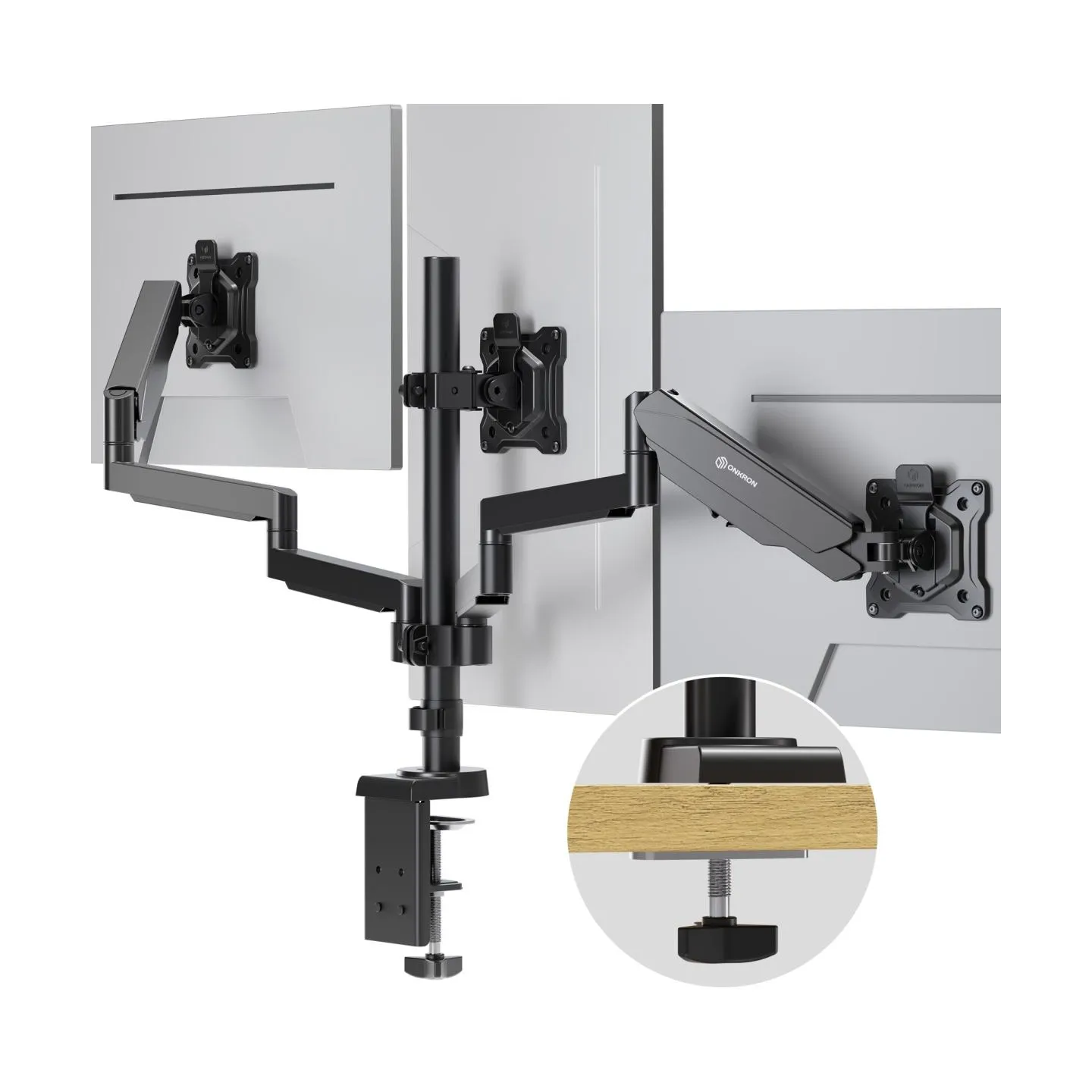 Onkron Triple Monitor Desk Mount Stand for 13-32-Inch LCD LED Screens up to 8 kg, Black