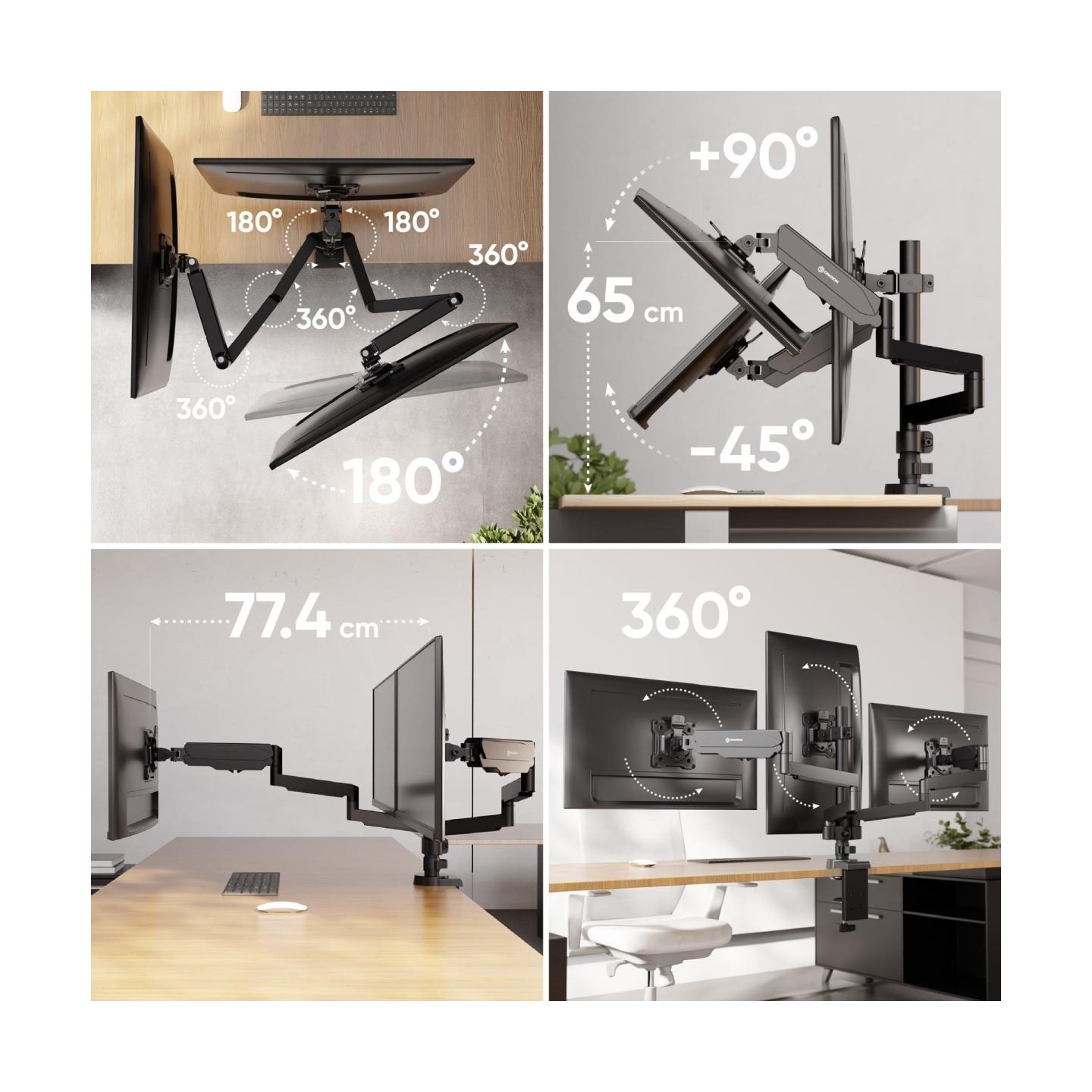 Onkron Triple Monitor Desk Mount Stand for 13-32-Inch LCD LED Screens up to 8 kg, Black