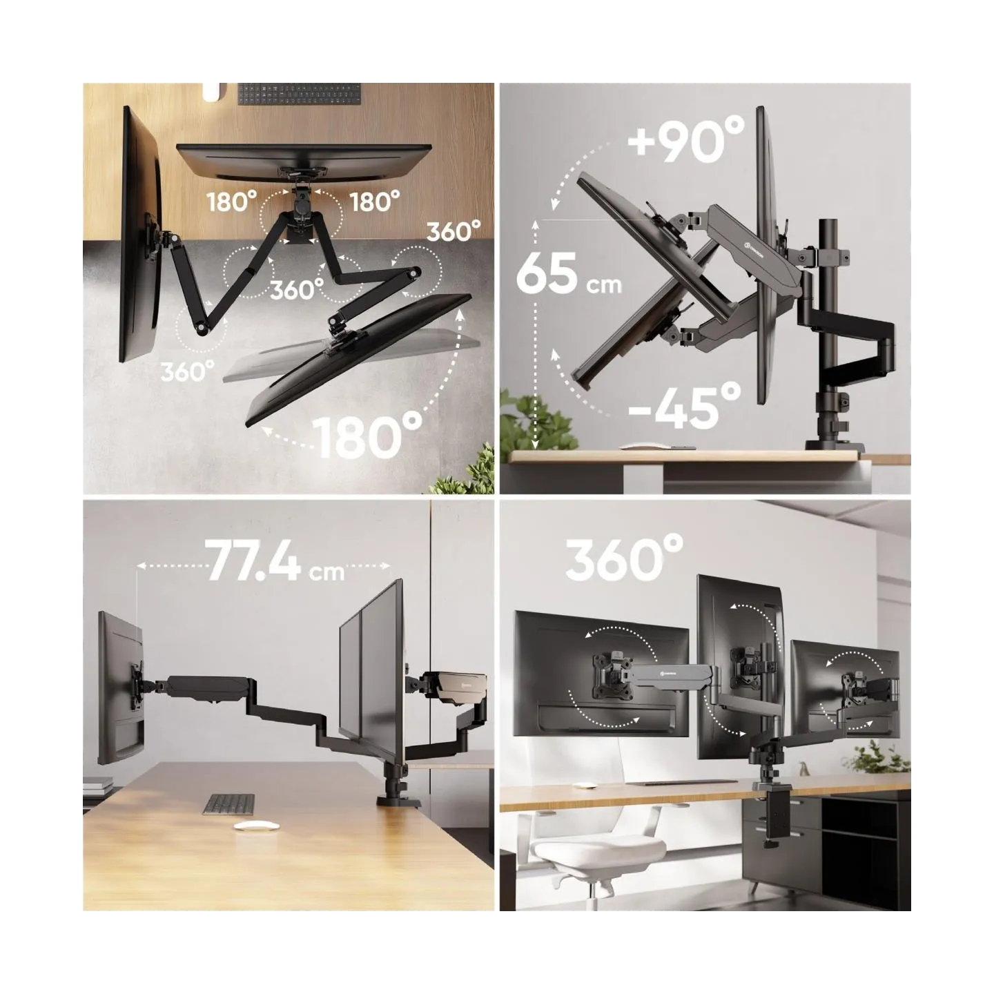 Onkron Triple Monitor Desk Mount Stand for 13-32-Inch LCD LED Screens up to 8 kg, Black