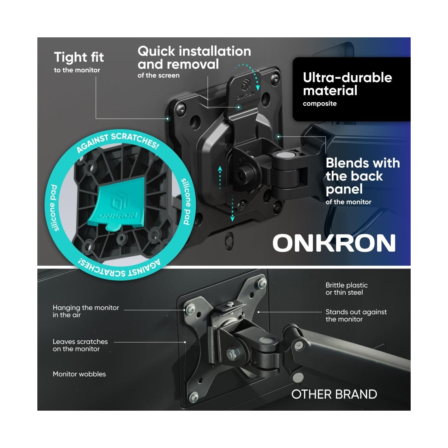 Onkron Triple Monitor Desk Mount Stand for 13-32-Inch LCD LED Screens up to 8 kg, Black