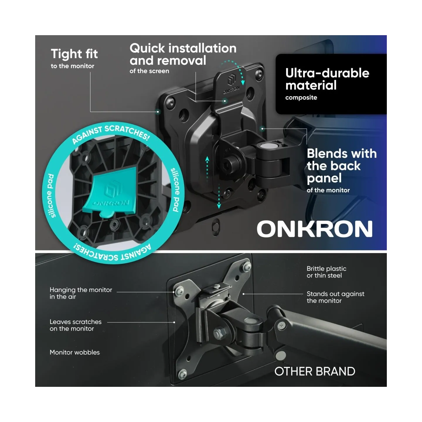 Onkron Triple Monitor Desk Mount Stand for 13-32-Inch LCD LED Screens up to 8 kg, Black