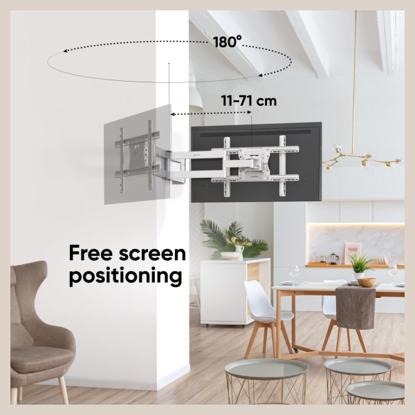 Onkron Full Motion TV Wall Mount for 40 to 75-inch Flat Panel TVs Digital Panels 68,2 kg, White