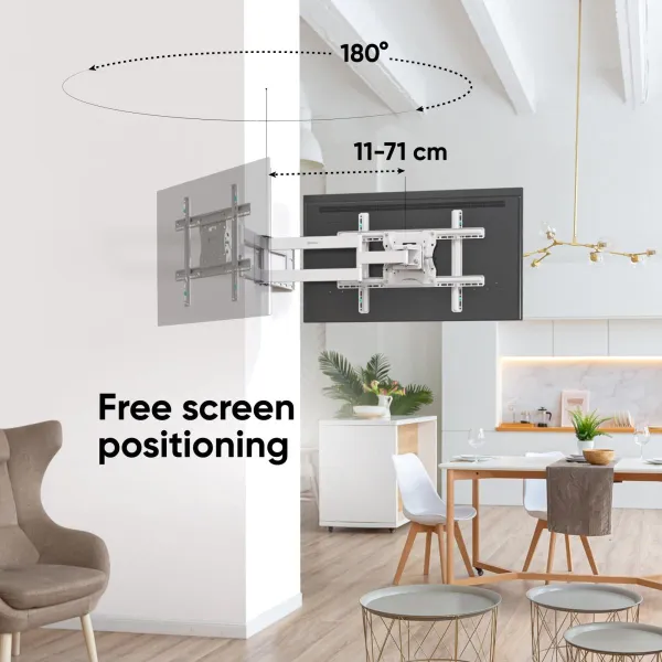 Onkron Full Motion TV Wall Mount for 40 to 75-inch Flat Panel TVs Digital Panels 68,2 kg, White