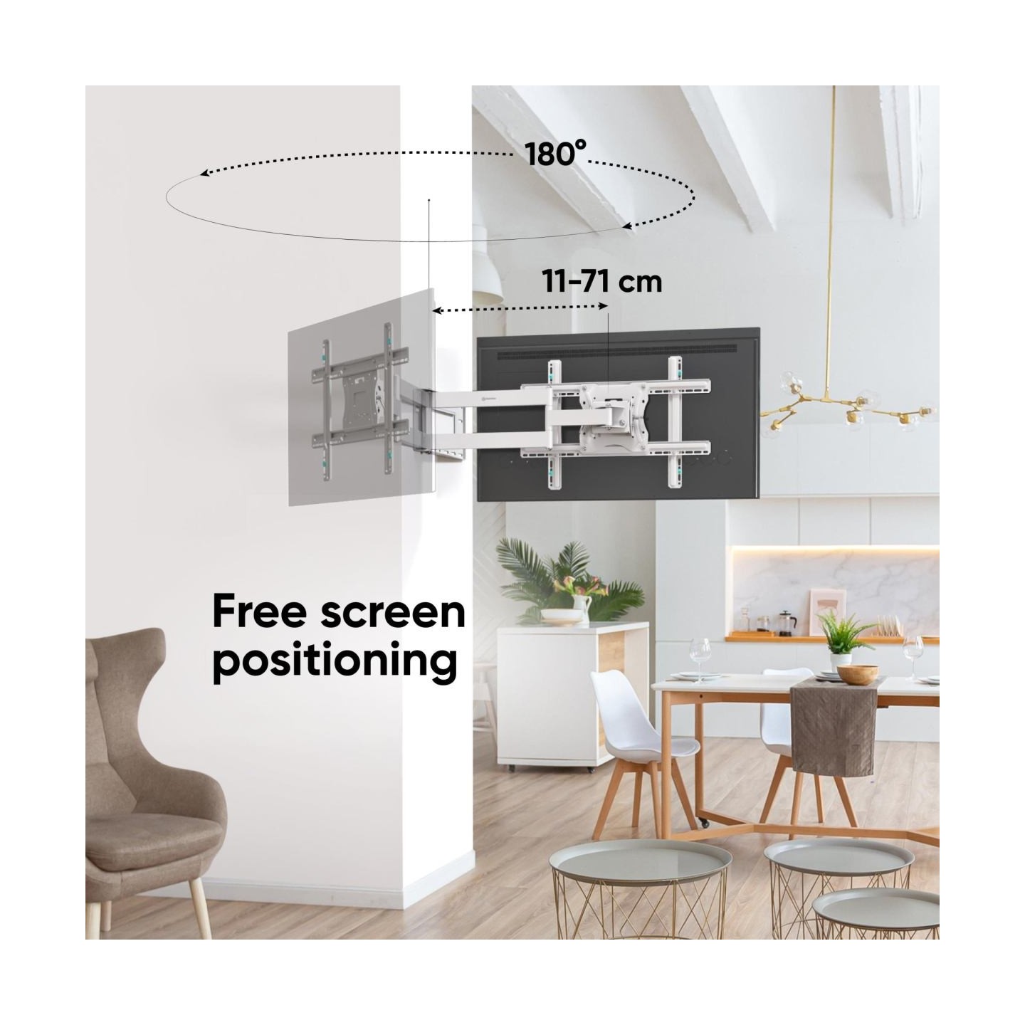 Onkron Full Motion TV Wall Mount for 40 to 75-inch Flat Panel TVs Digital Panels 68,2 kg, White